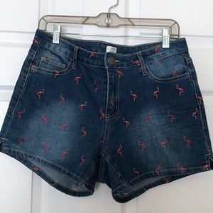 Crown & Ivy flamingo denim shorts